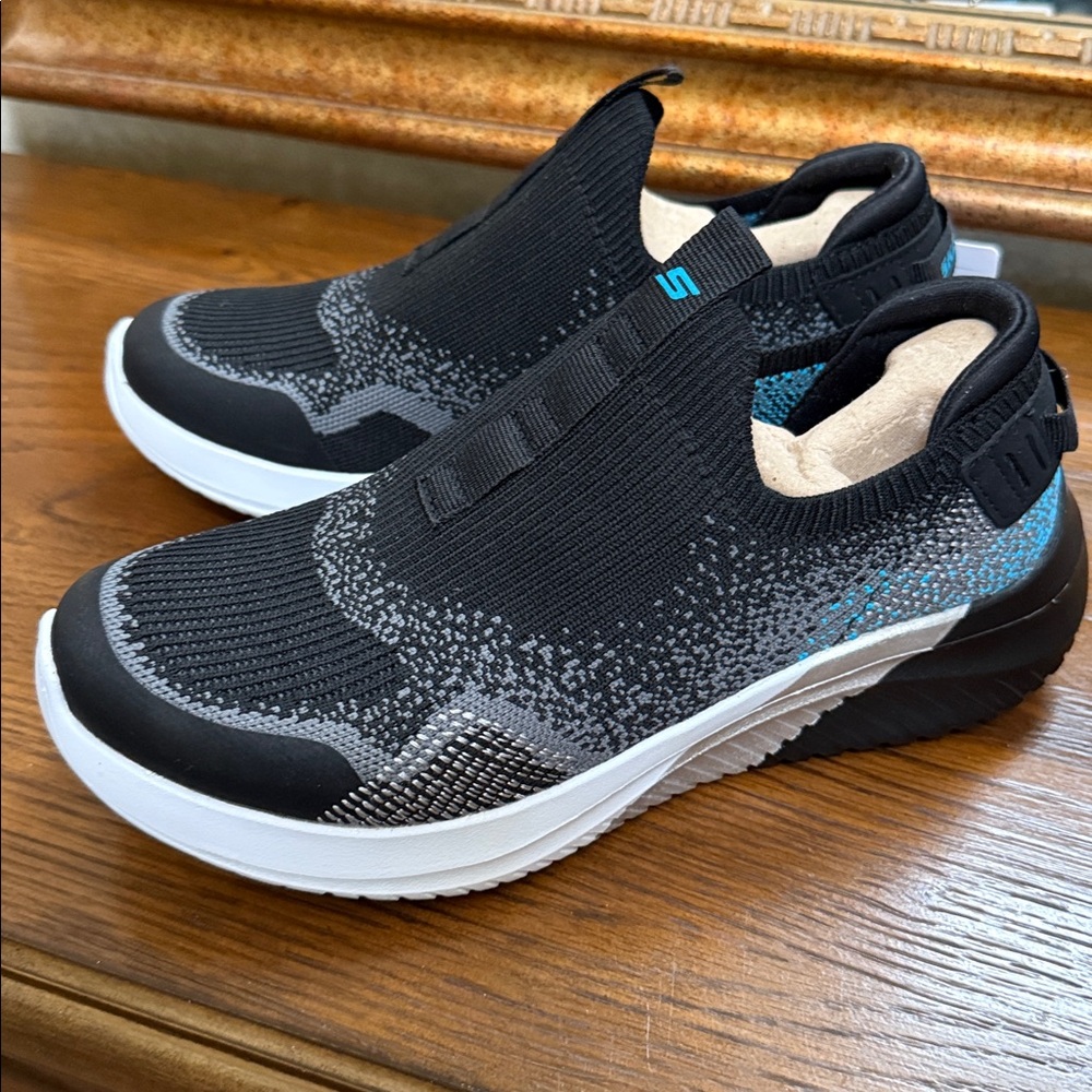 Skechers Boys Ultra Fex 3 Black & Gray Slip-On Sneakers w/air cooled memory foam